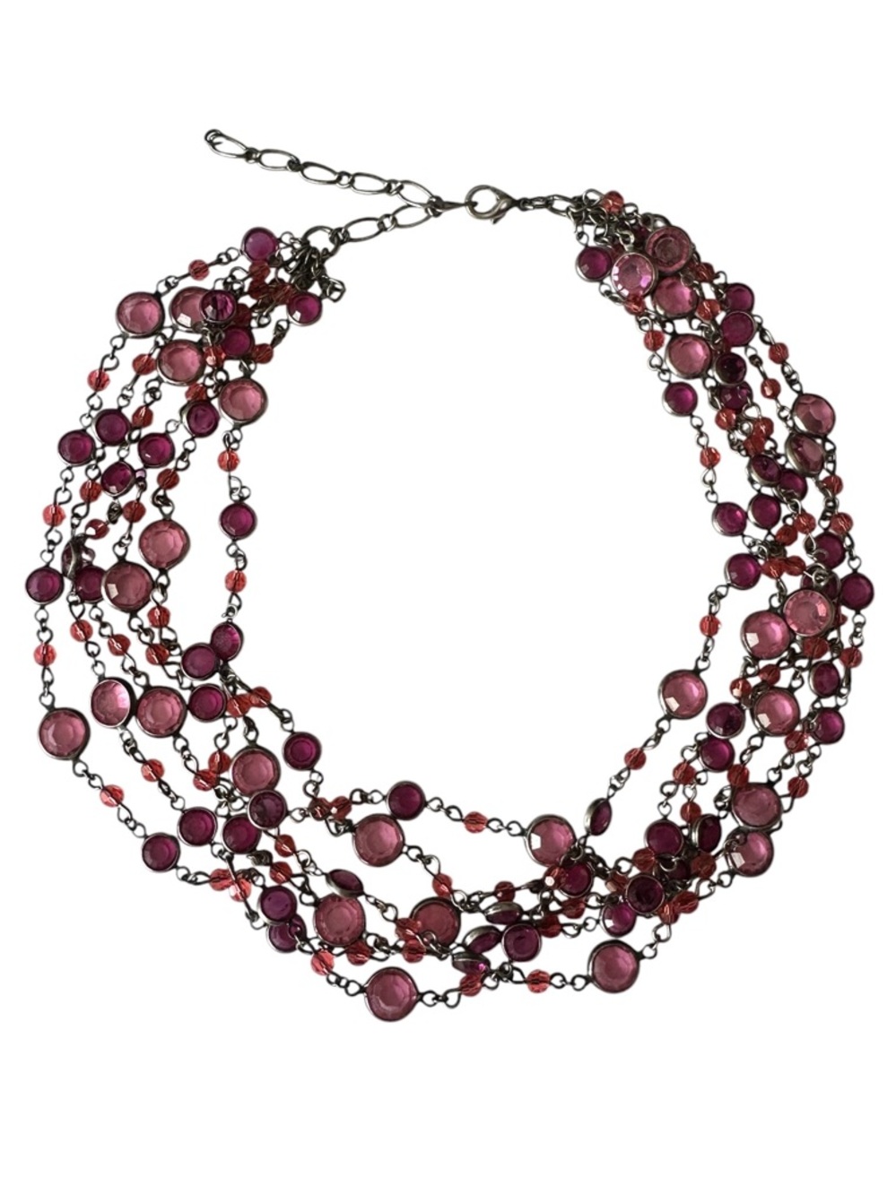 Layered Cranberry/Amethyst Beaded Multi-Strand Necklace